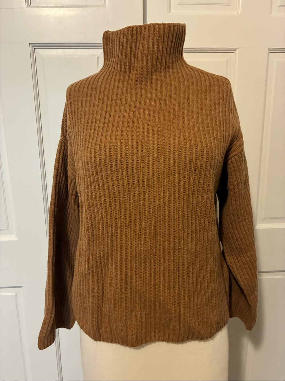 Everlane Camel Ribbed Funnel Neck Sweater